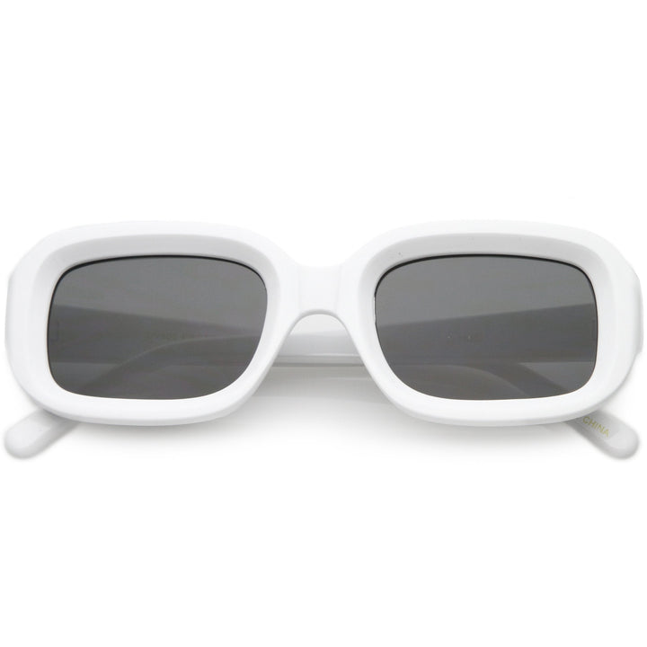 Artistic Retro Modern Deep Rectangle Block Flat Lens Sunglasses