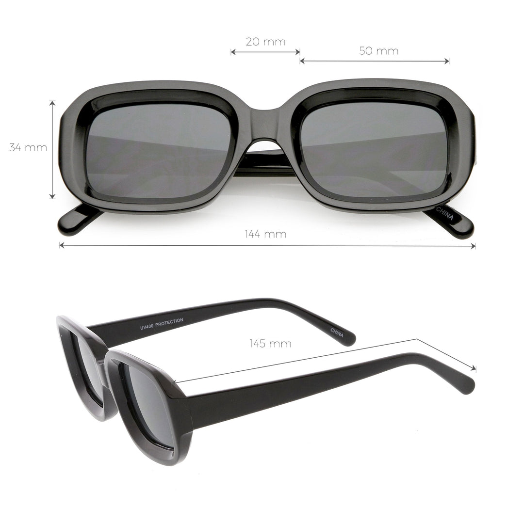 Artistic Retro Modern Deep Rectangle Block Flat Lens Sunglasses