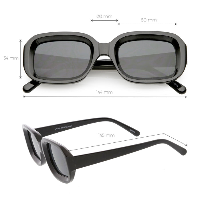 Artistic Retro Modern Deep Rectangle Block Flat Lens Sunglasses