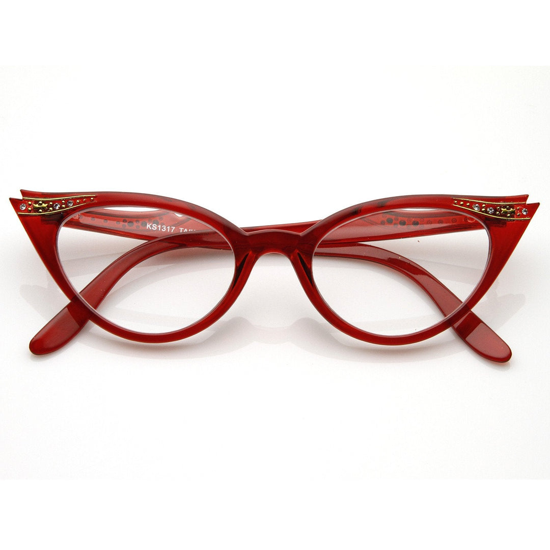Vintage 1950s Fashion Clear Lens Glasses Rhinestones 8434