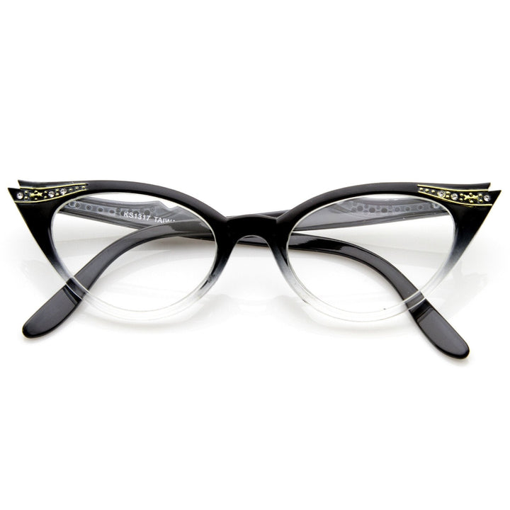 Vintage 1950s Fashion Clear Lens Glasses Rhinestones 8434