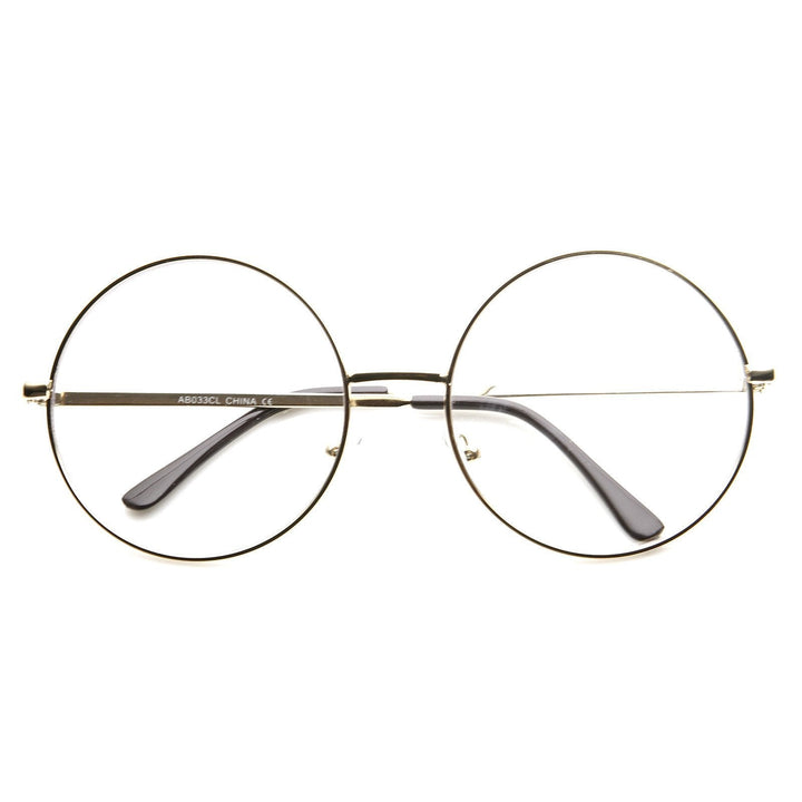 1920's Vintage Era Large Round Metal Clear Lens Glasses