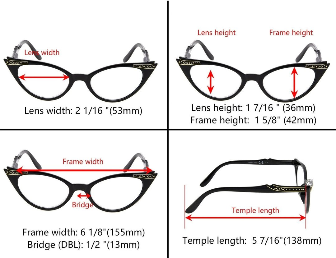 Paquete de 3 gafas de lectura tipo ojo de gato con gafas de sol