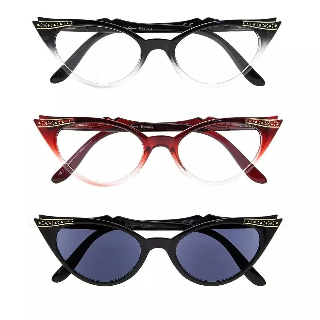 3 Pack Cat-eye Reading Glasses Include Sunshine Readers R914
