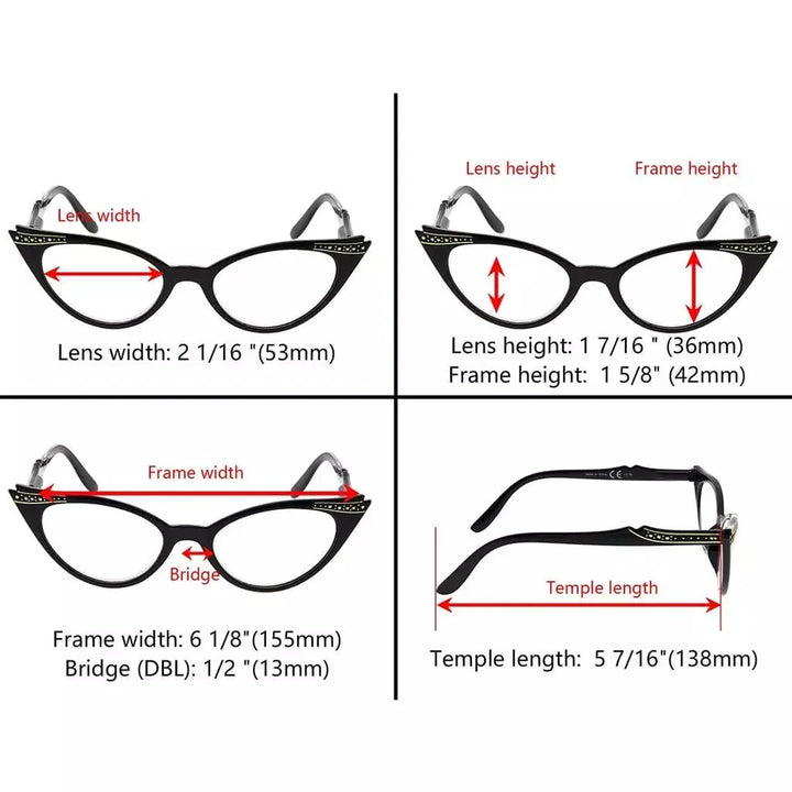 3 Pack Cat-eye Reading Glasses Include Sunshine Readers R914