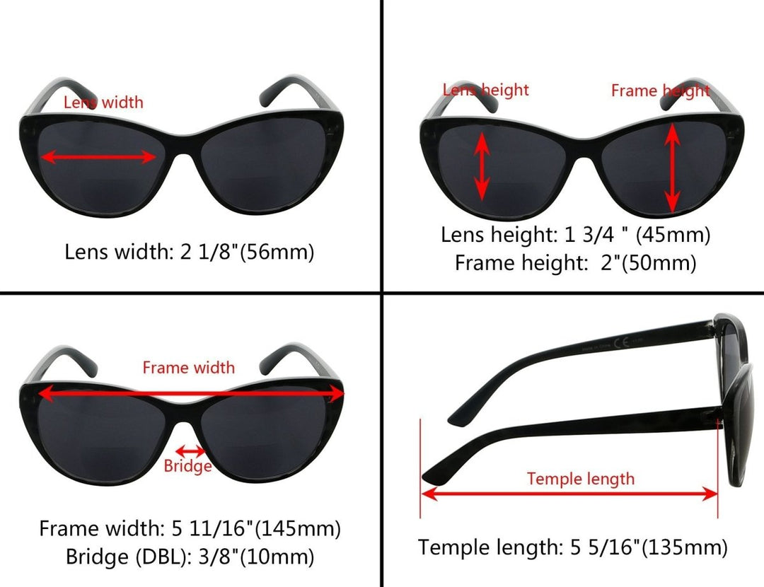 Paquete de 3 gafas de sol de lectura bifocales tipo ojo de gato 