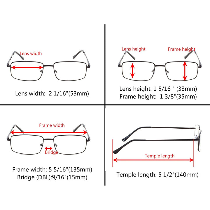 3 Pack Classic Metal Frame Reading Glasses