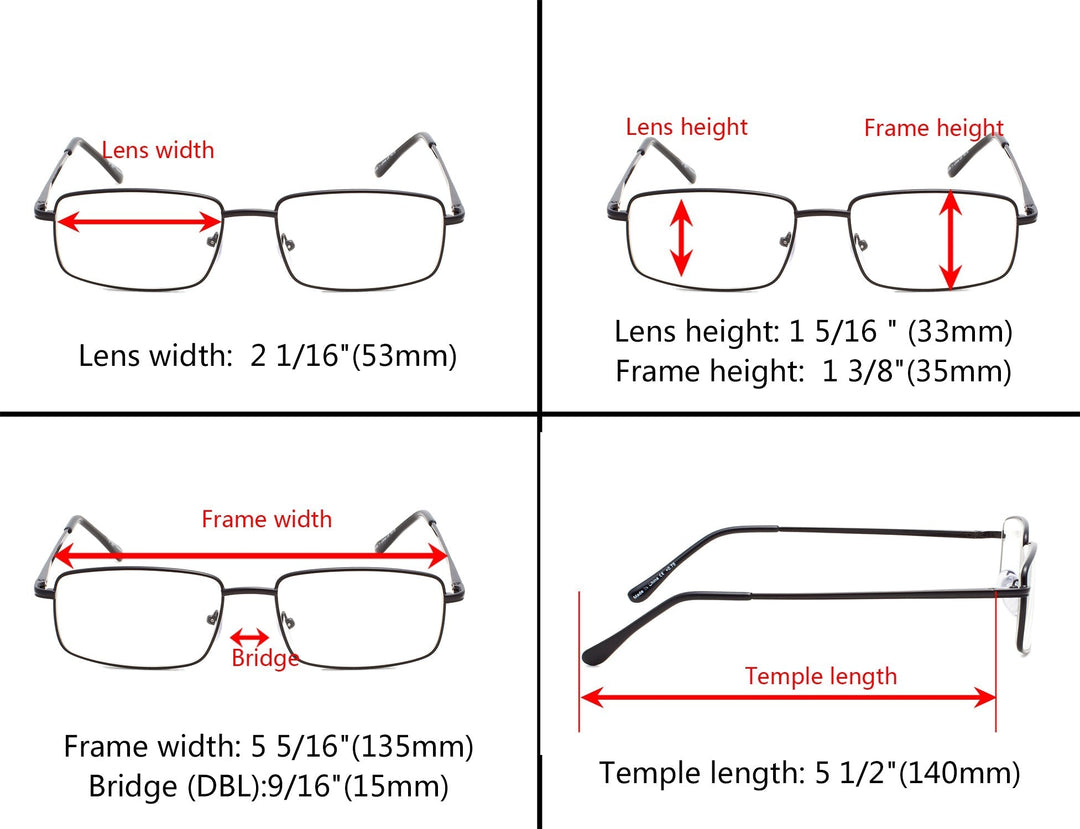 3 Pack Classic Metal Frame Reading Glasses