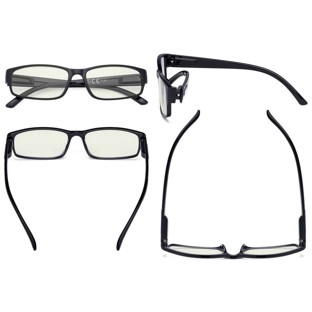 3 Pack Rectangle Blue Light Blocking Reading Glasses