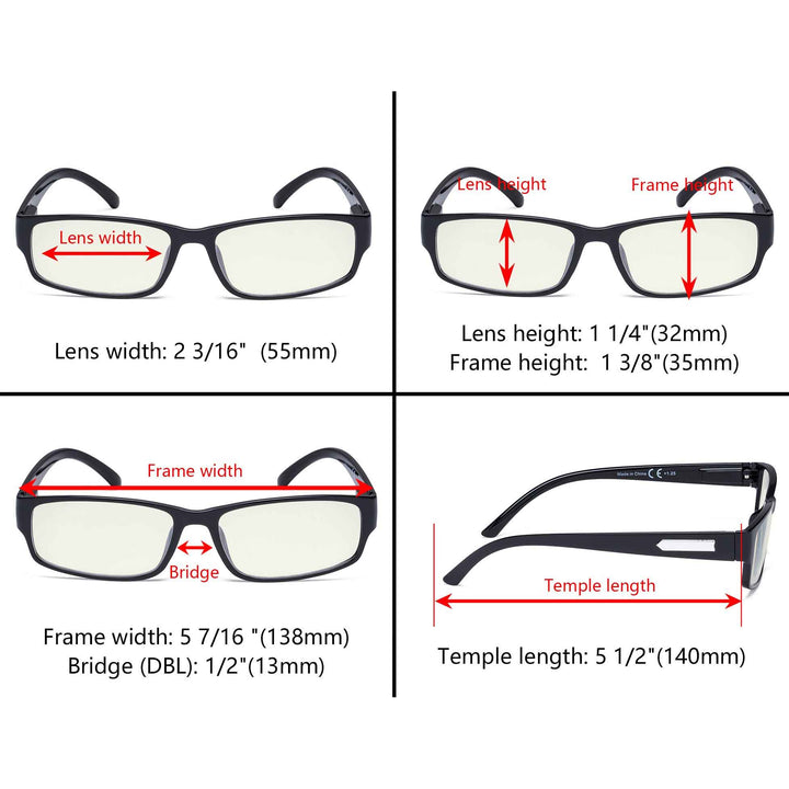3 Pack Rectangle Blue Light Blocking Reading Glasses