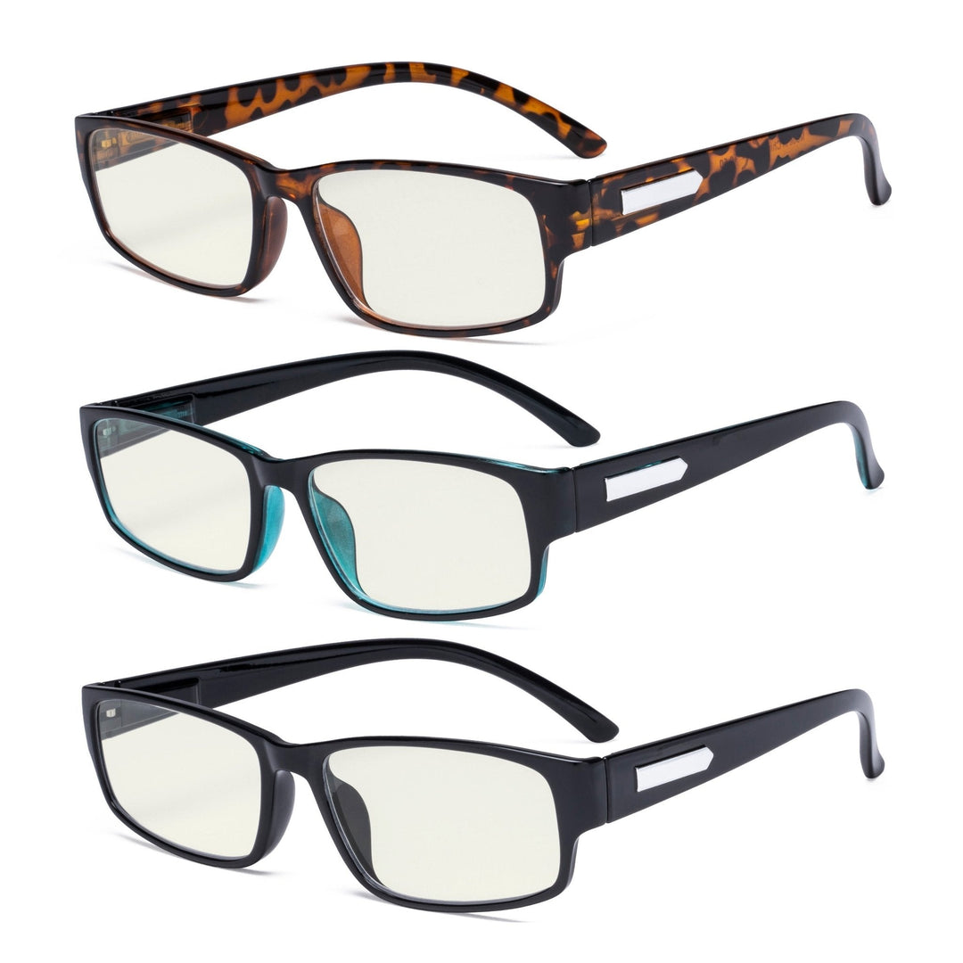3 Pack Rectangle Blue Light Blocking Reading Glasses