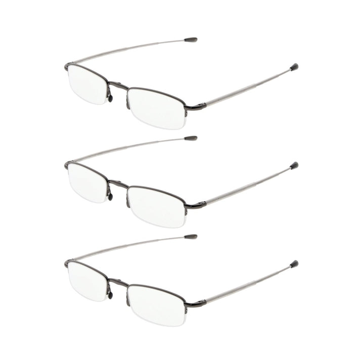 Paquete de 3 gafas de lectura con brazos telescópicos plegables de media montura