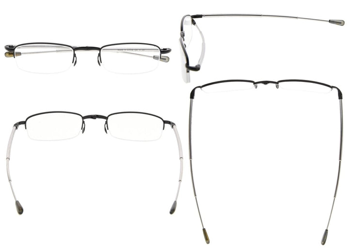 Paquete de 3 gafas de lectura con brazos telescópicos plegables de media montura