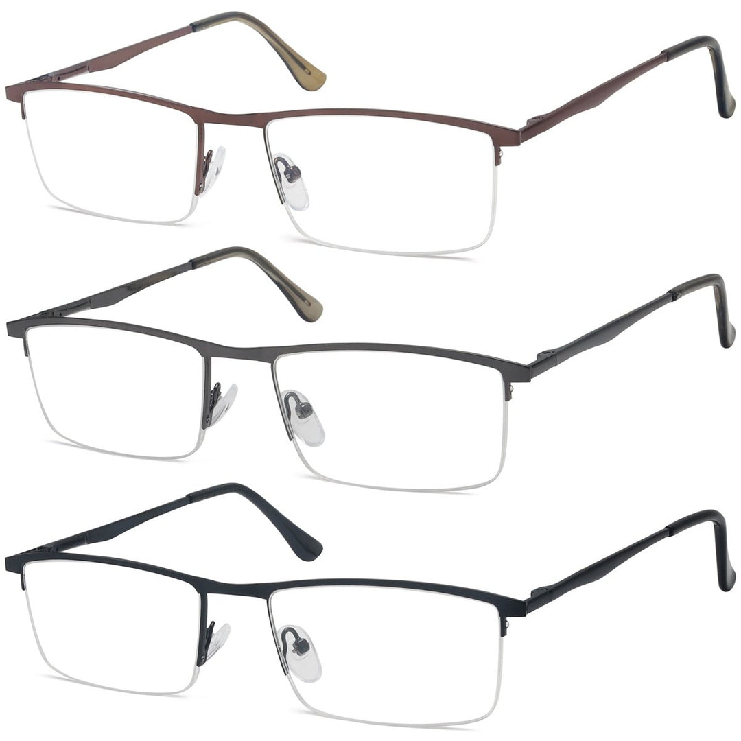 Paquete de 3 gafas de lectura con montura metálica y media montura