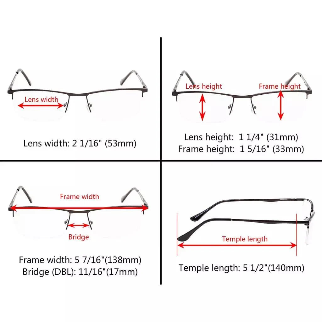 3 Pack Half-rim Metal Frame Reading Glasses R1614