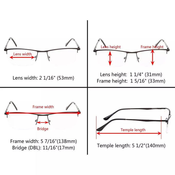 3 Pack Half-rim Metal Frame Reading Glasses R1614