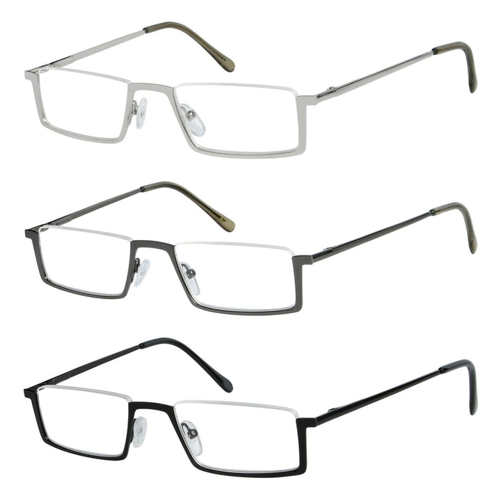 Paquete de 3 gafas de lectura de metal con media montura