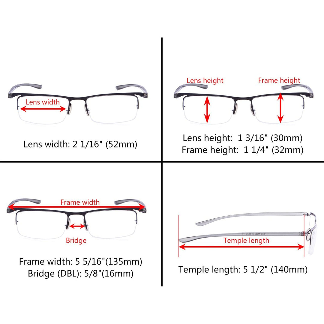 3 Pack Half-Rim Reading Glasses