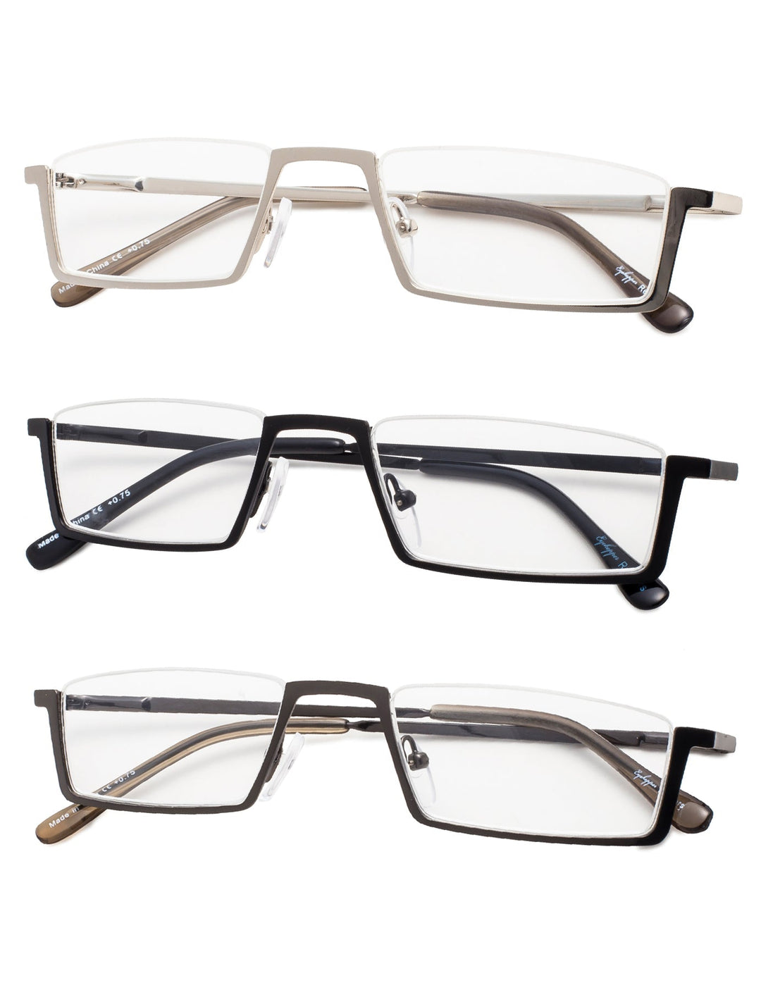 3 Pack Half-Rim Metal Reading Glasses R1613