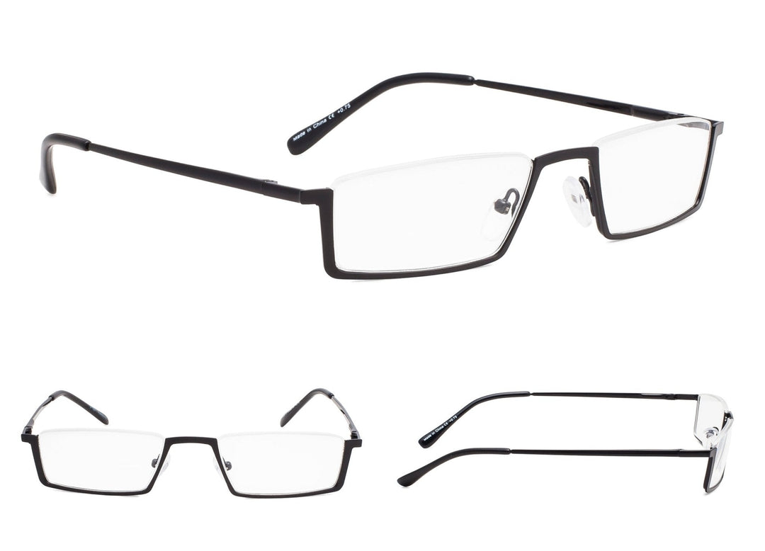 Paquete de 3 gafas de lectura de metal con media montura