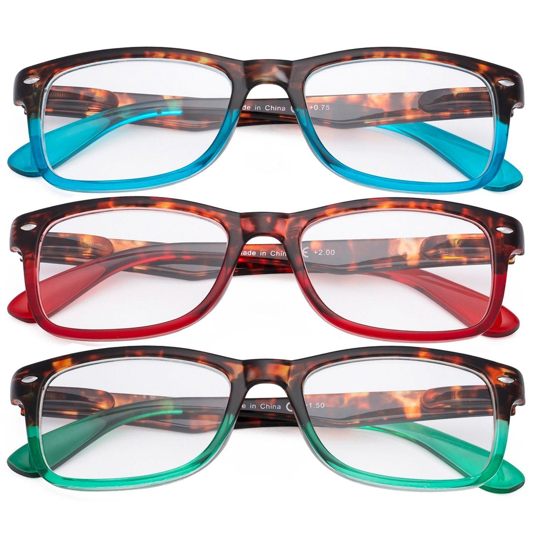 3 Pack Stylish Rectangle Comfort Reading Glasses R075D