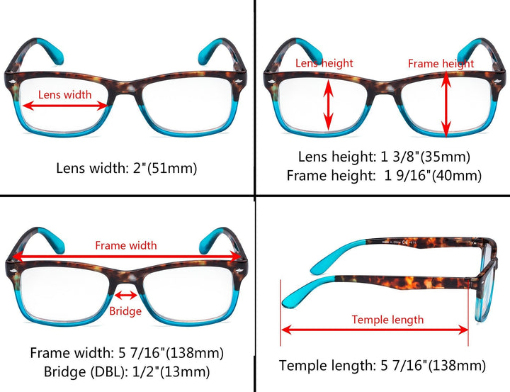 3 Pack Stylish Rectangle Comfort Reading Glasses R075D