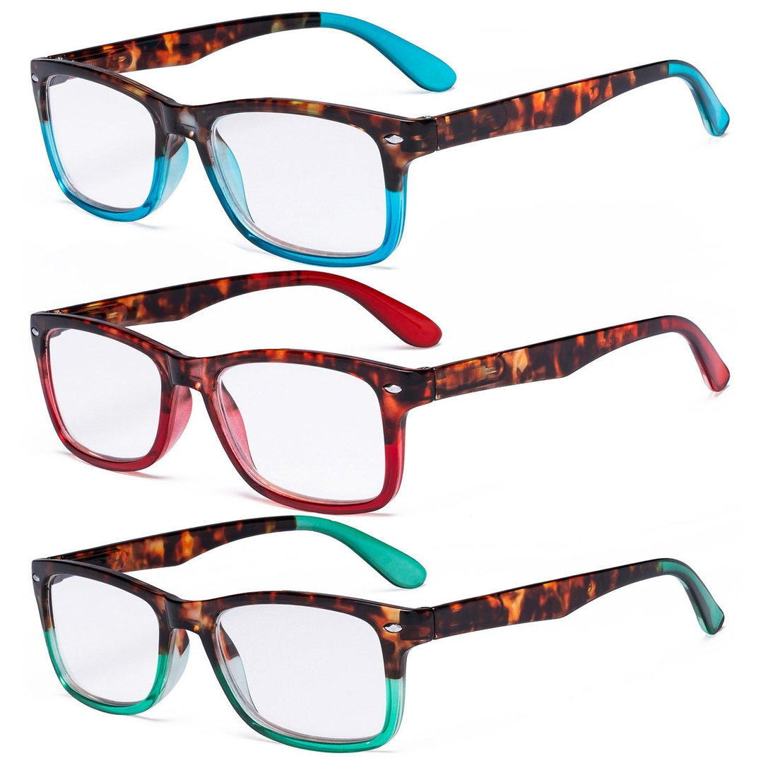 3 Pack Stylish Rectangle Comfort Reading Glasses R075D