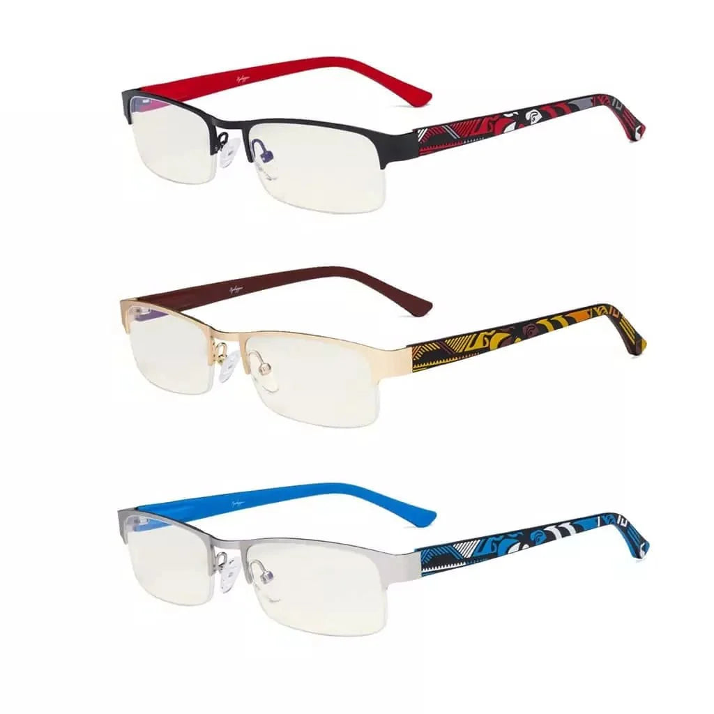 3 Pack Metal Blue Light Filter Eyeglasses UV17005