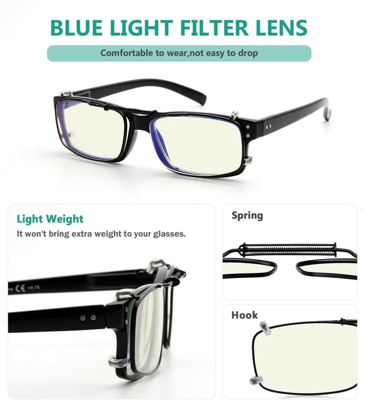 3 Pack Metal Blue Light Filter Clip-on Glasses