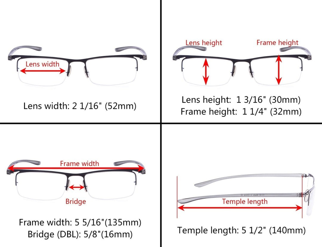 3 Pack Metal Half Rim Reading Glasses R15615