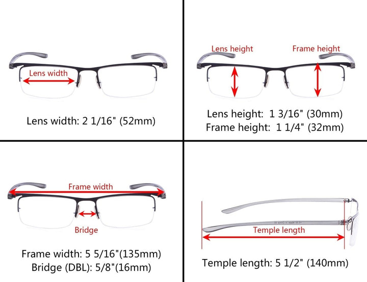 3 Pack Metal Half Rim Reading Glasses R15615