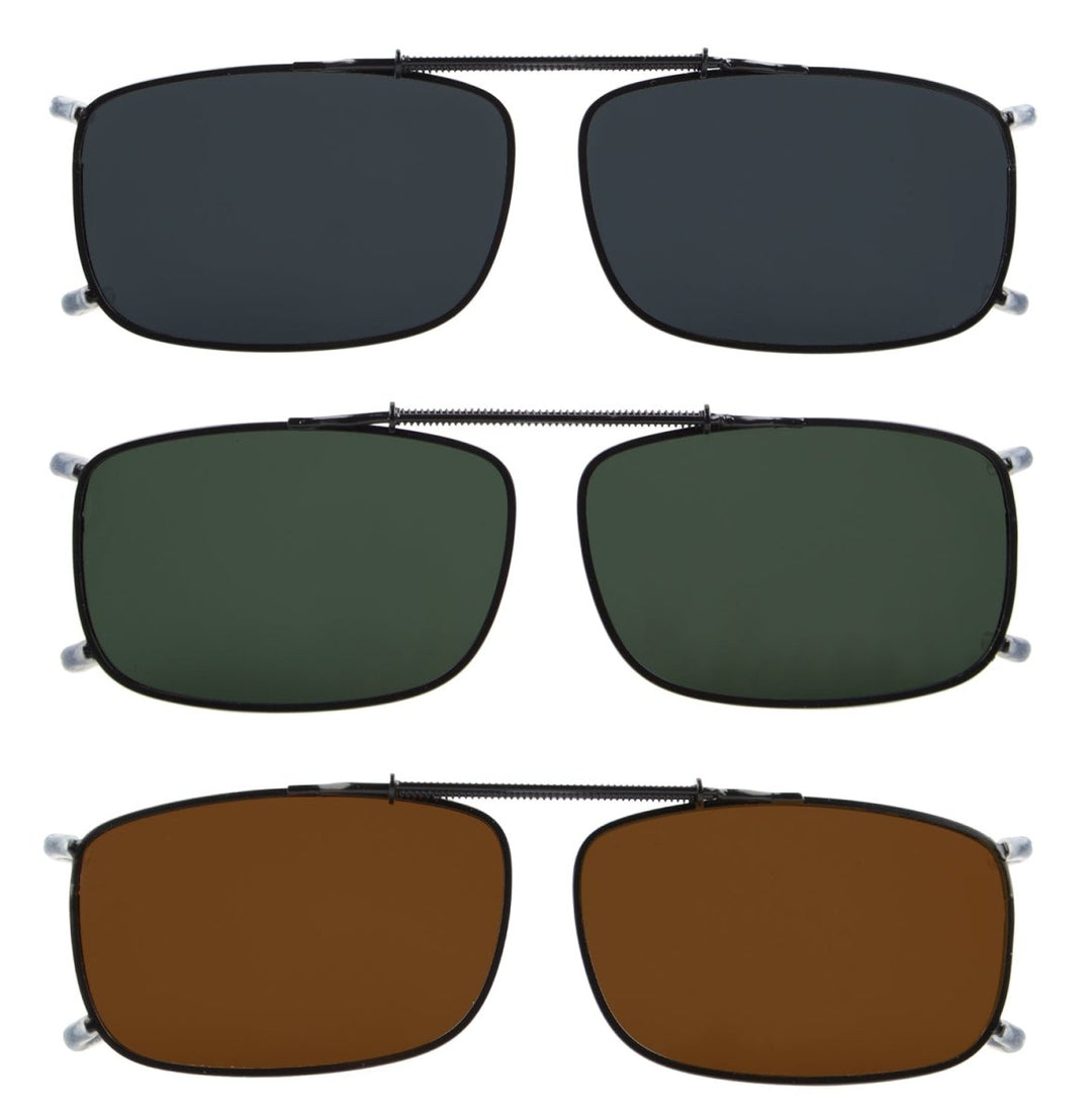 3 Pack Polarized Clip on Sunglasses with Spring Draw Bar C63 (54MMx34MM)