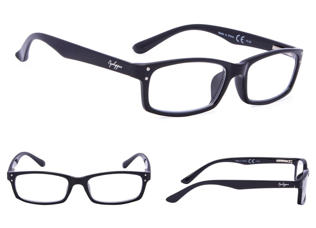 3 Pack Rectangle Reading Glasses with Spring Hinges