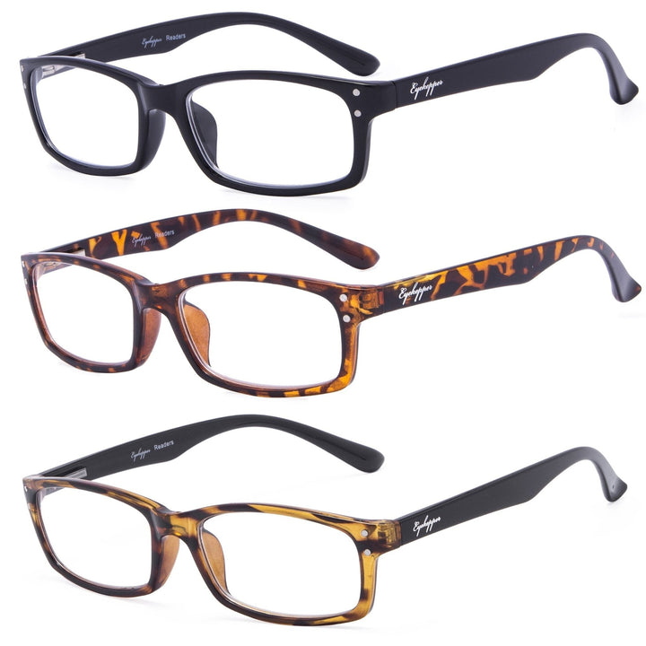 3 Pack Rectangle Reading Glasses with Spring Hinges