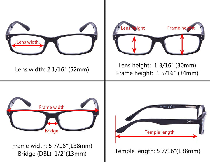 3 Pack Rectangle Reading Glasses with Spring Hinges