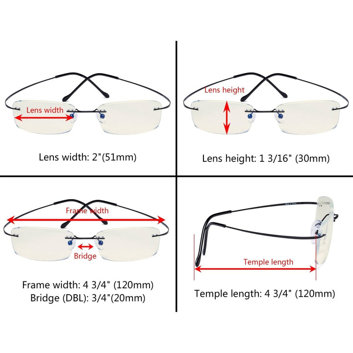 3 Pack Rimless Blue Light Filter Readers UVR1508