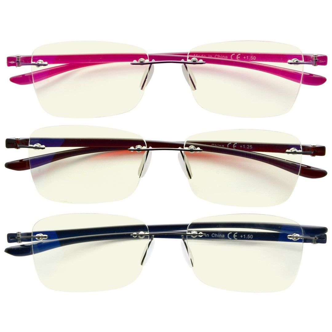 3 Pack Rimless Blue Light Filter Reading Glasses UVR14009