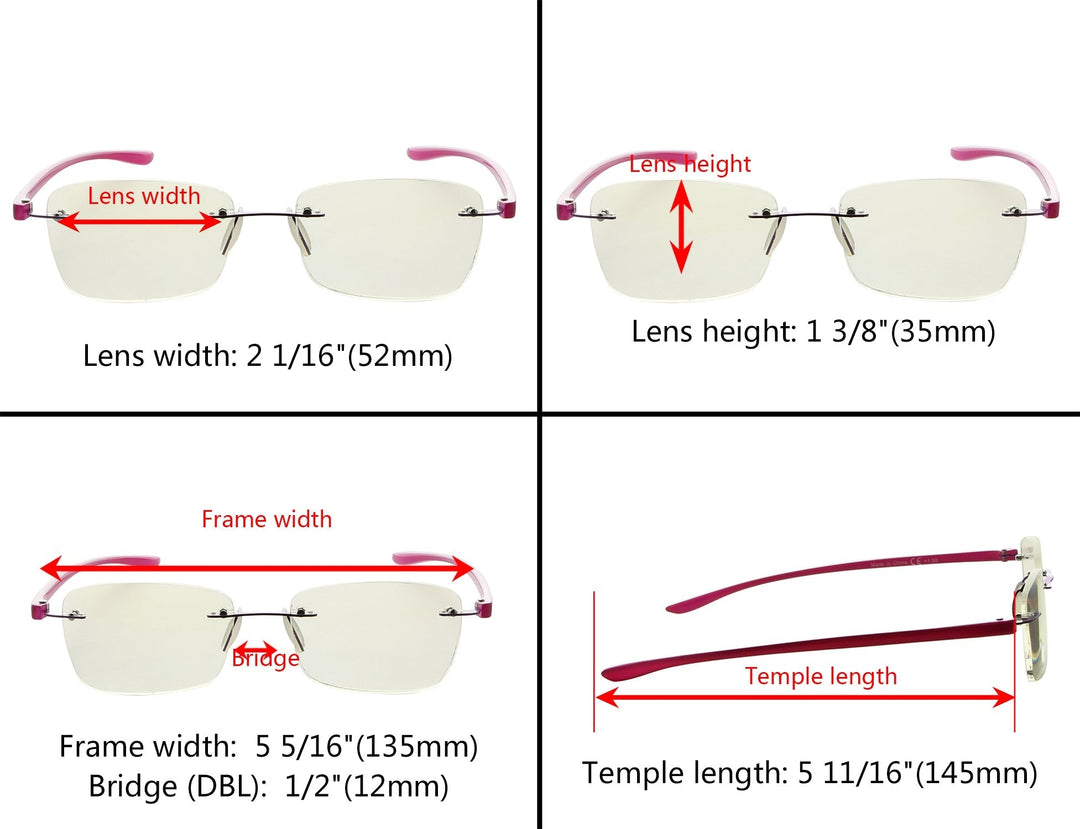 3 Pack Rimless Blue Light Filter Reading Glasses UVR14009