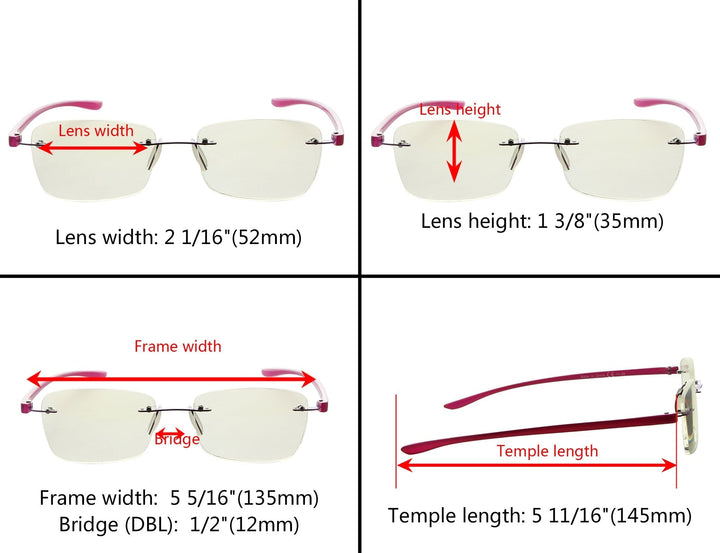 3 Pack Rimless Blue Light Filter Reading Glasses UVR14009
