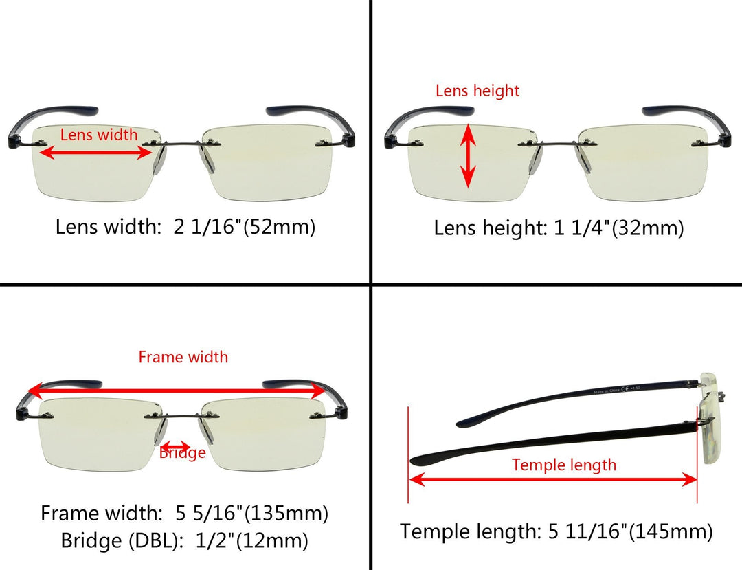 3 Pack Rimless Blue Light Filter Reading Glasses UVR14003