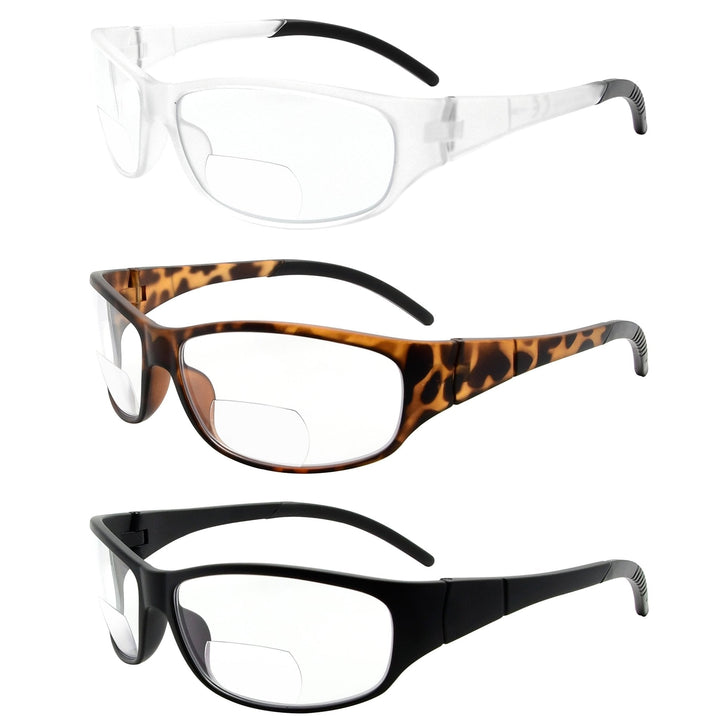 Paquete de 3 gafas de lectura bifocales deportivas de seguridad