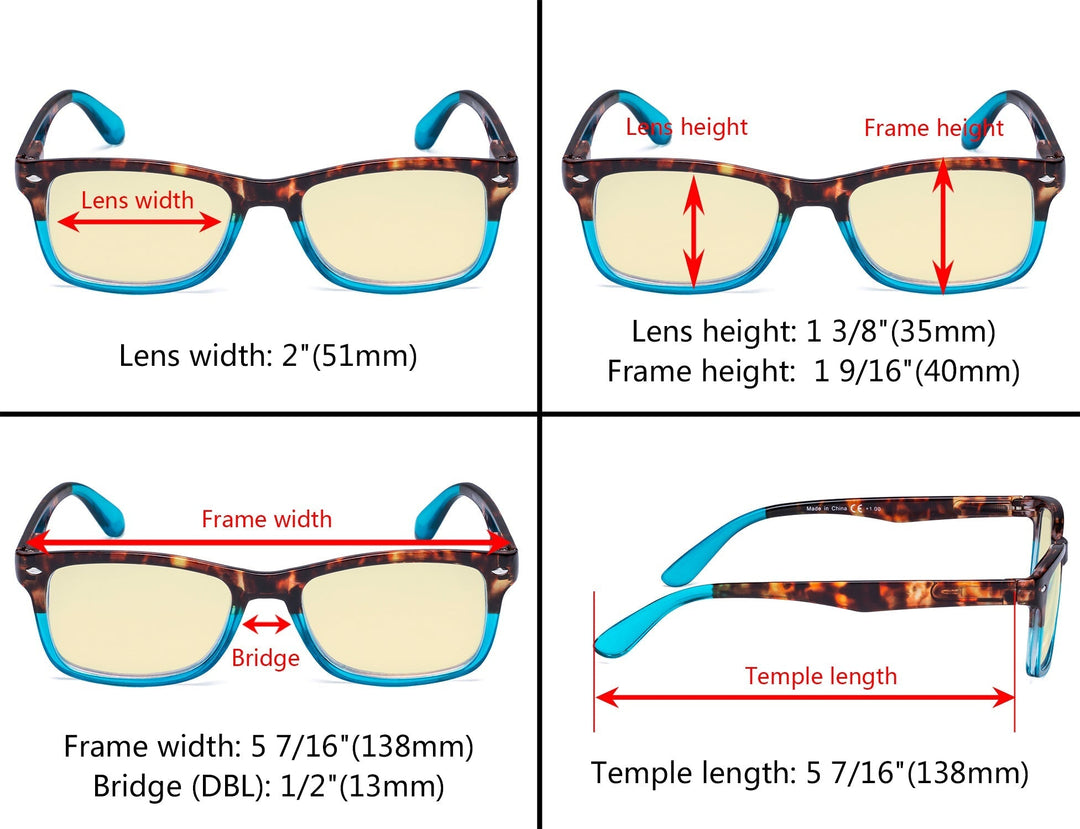 3 Pack Stylish Blue Light Blocking Reading Glasses TM075D