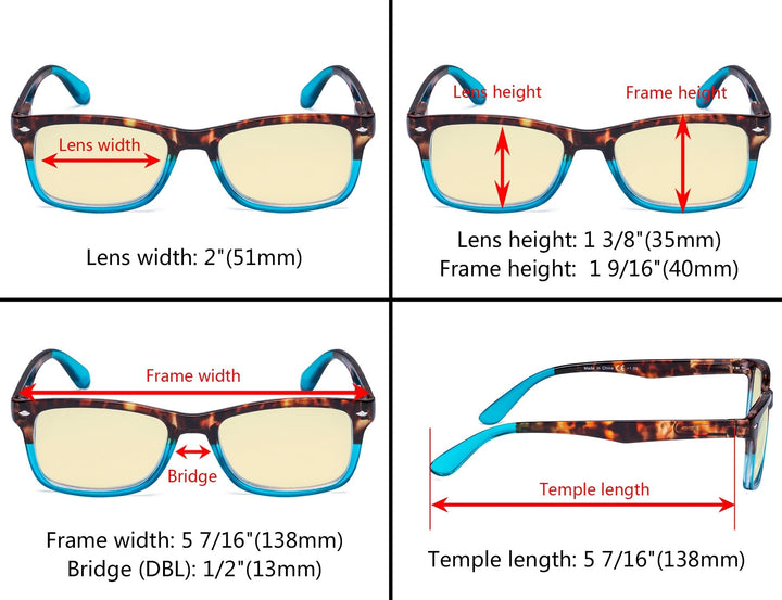3 Pack Stylish Blue Light Blocking Reading Glasses TM075D