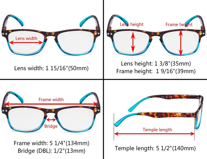 3 Pack Stylish Reading Glasses with Tortoise Arm R046D