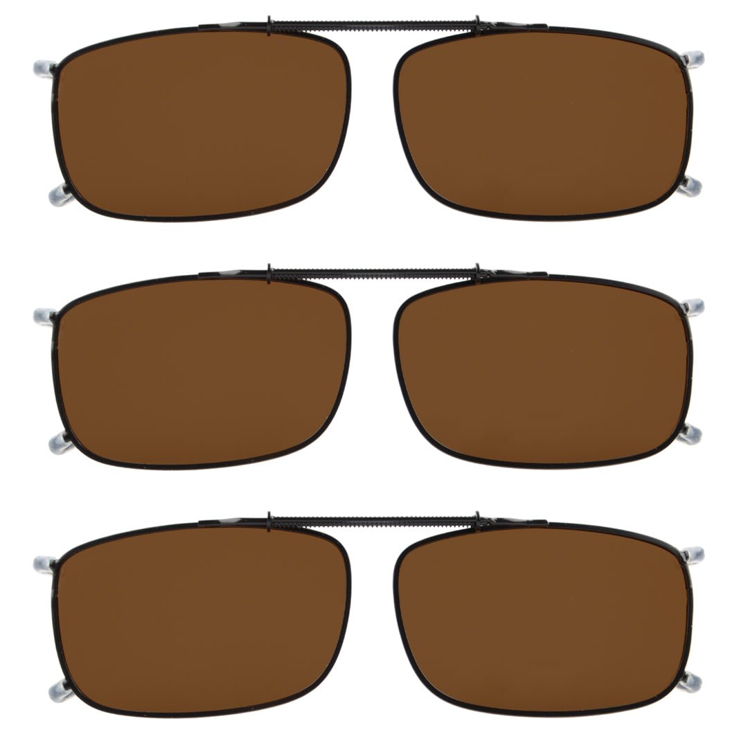 3 Pack Polarized Clip on Sunglasses with Spring Draw Bar C63 (54MMx34MM)