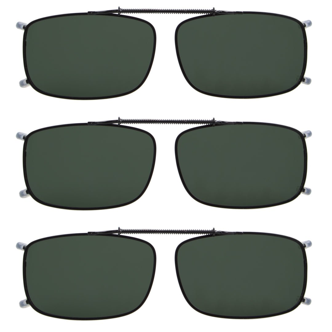 3 Pack Polarized Clip on Sunglasses with Spring Draw Bar C63 (54MMx34MM)