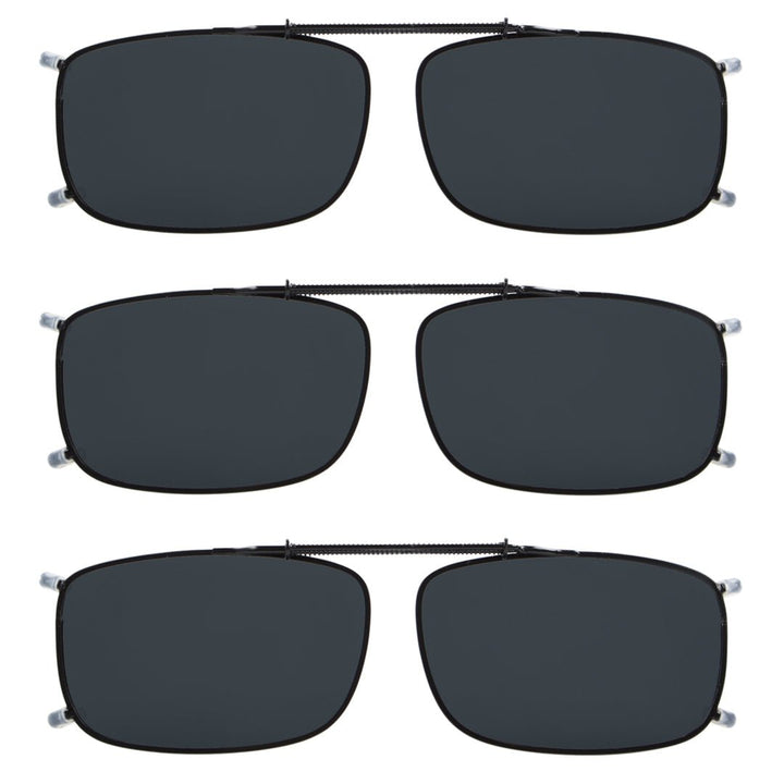 3 Pack Polarized Clip on Sunglasses with Spring Draw Bar C63 (54MMx34MM)