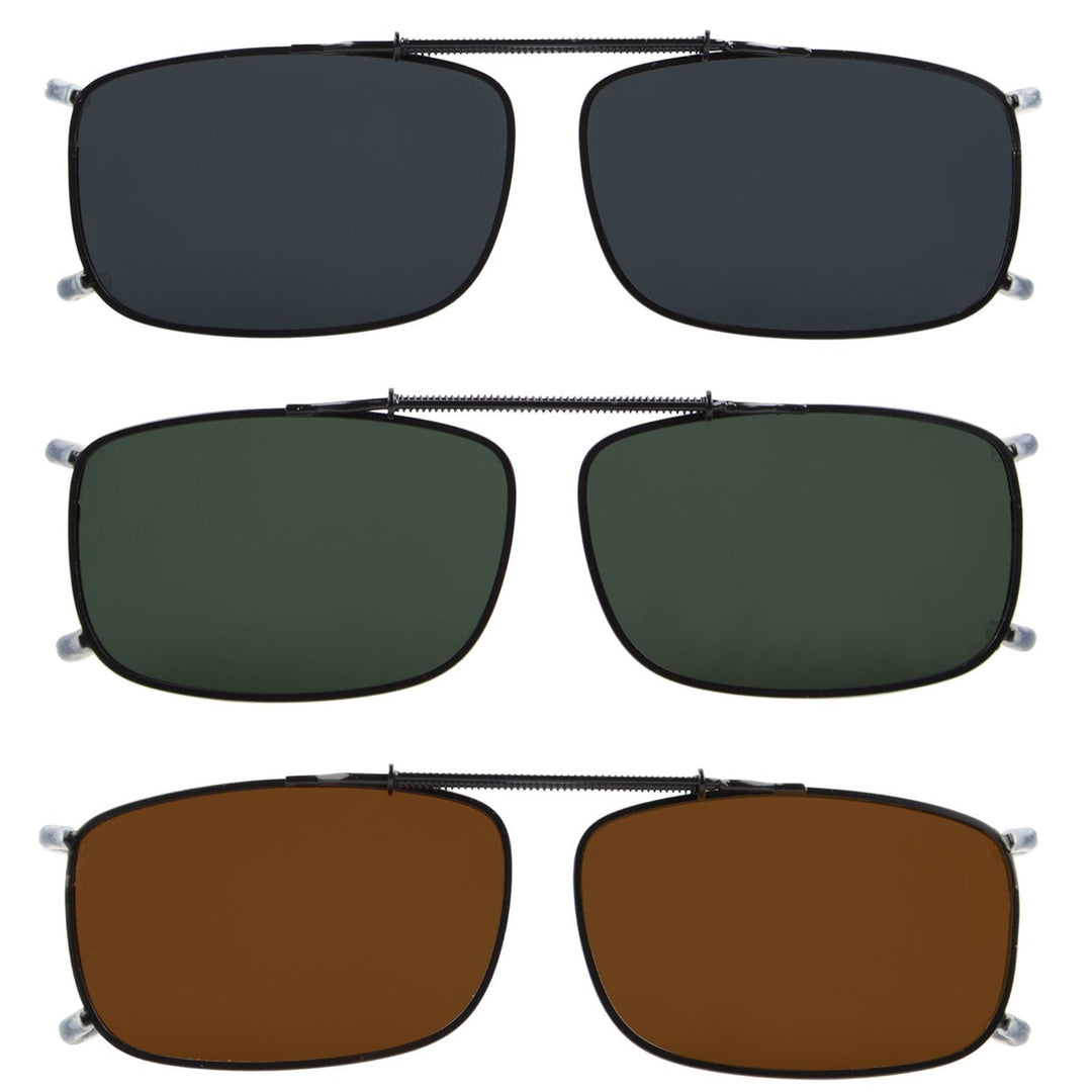 3 Pack Polarized Clip on Sunglasses with Spring Draw Bar C63 (54MMx34MM)