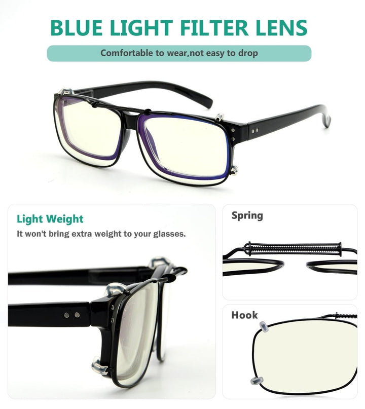 3 Pack Wide Clip on Blue Light Filter Glasses C60 (58MMx38MM)