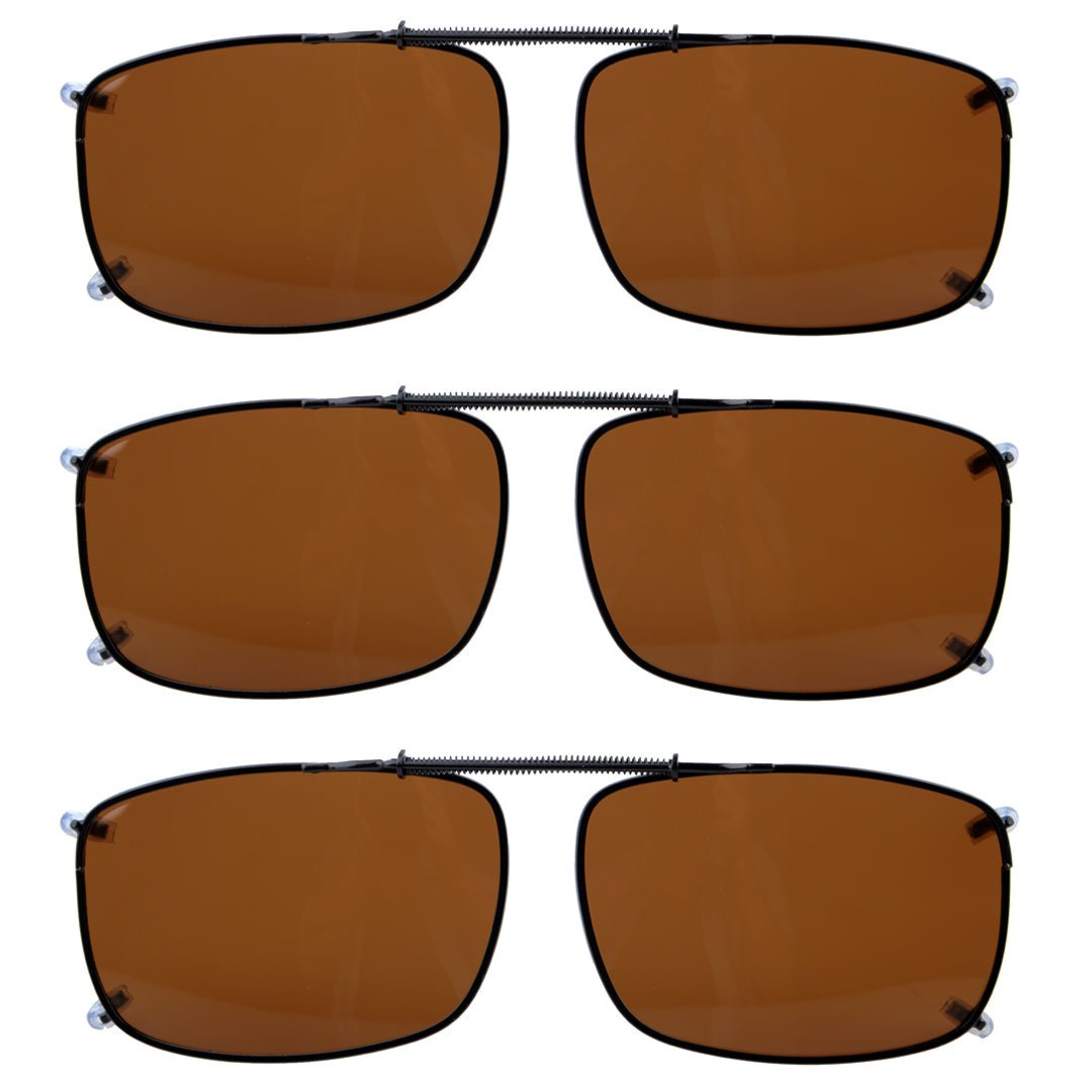 3 Pack Wide Lens Clip on Polarized Sunglasses C60 (58MMx38MM)